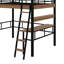Lit mezzanine double en métal avec bureau intégré, tablette de rangement et échelle