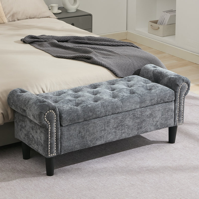 Banc de rangement en chenille 49,6 po Elisama, Gris