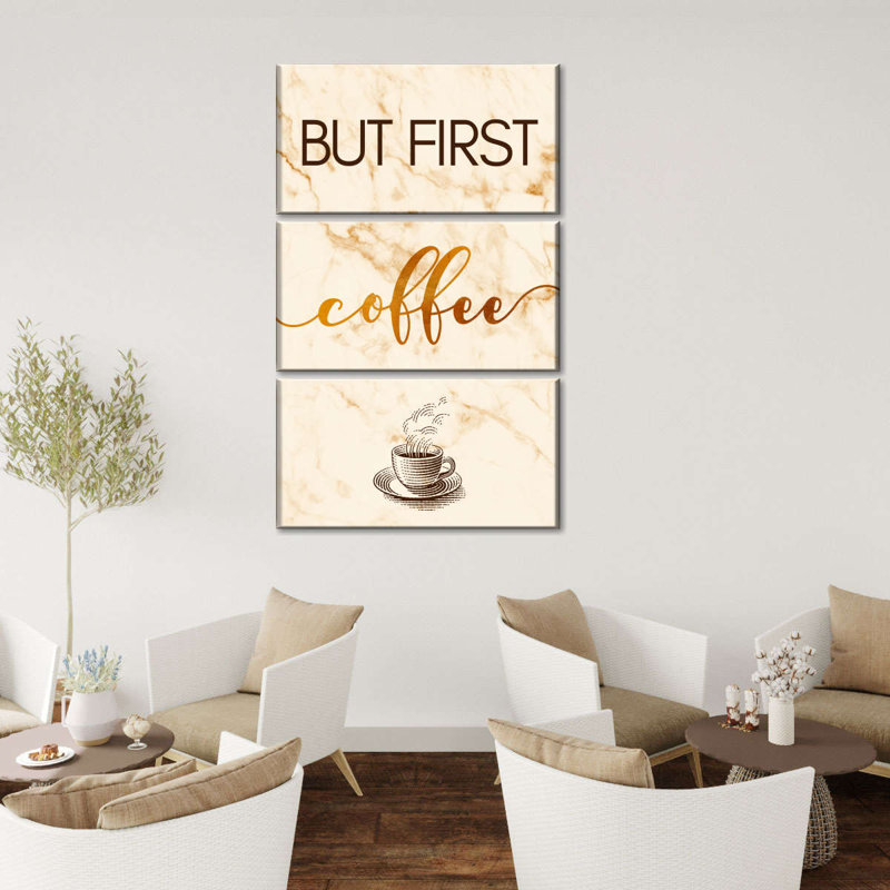" Coffee Cup First " 3 - Pieces, 32" H x 50" W x 1.25" D