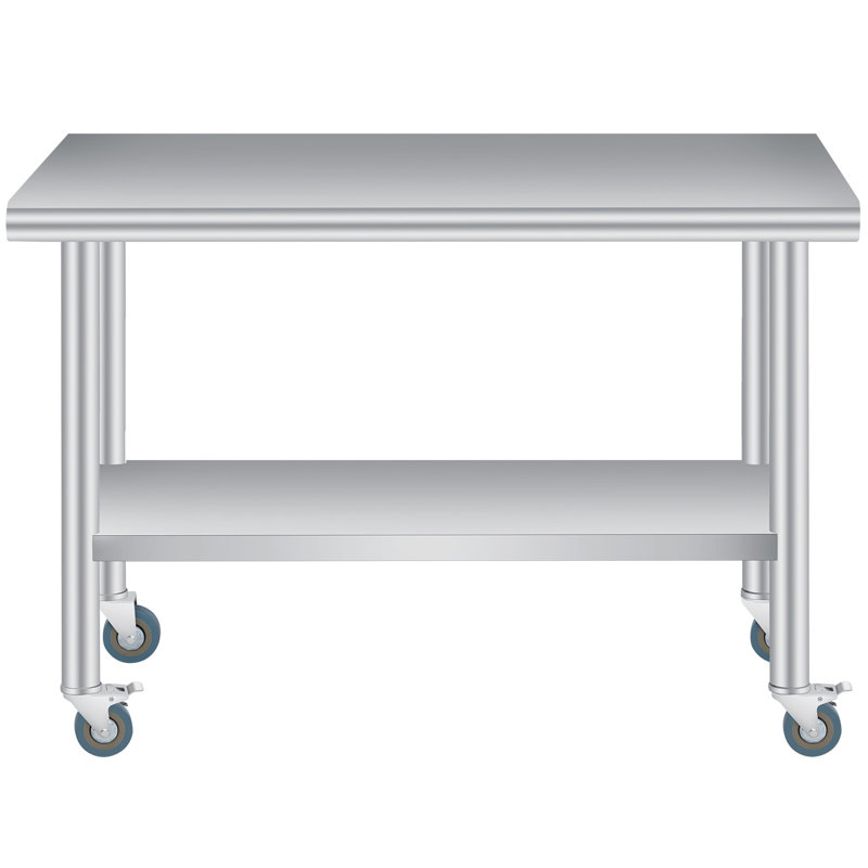 Table de préparation pour cuisine en acier inoxydable de qualité supérieure - Poste de travail de qualité commerciale 24 po x 60 po - Tablette inférieure réglable, dosseret et roulettes verrouillables - Table utilitaire résistante à la rouille pour la terrasse, le restaurant, le barbecue - Dimensions: 24 po x 60 po