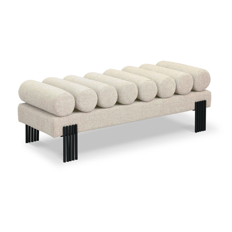 Banc rembourré Akeela, Tissu beige texturé en lin