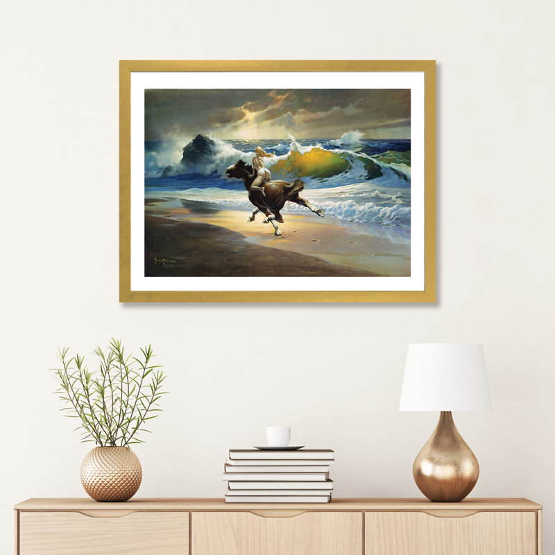 " Wild Ride " by Frank Frazetta, Gold Paper, 24" H x 32" W x 1" D