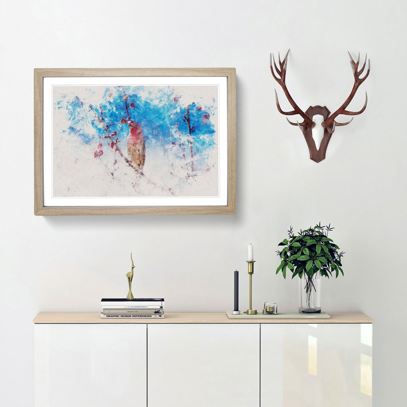 House Finch Bird - Picture Frame Painting Print, 62cm H x 87cm W x 2cm D, Oak Framed