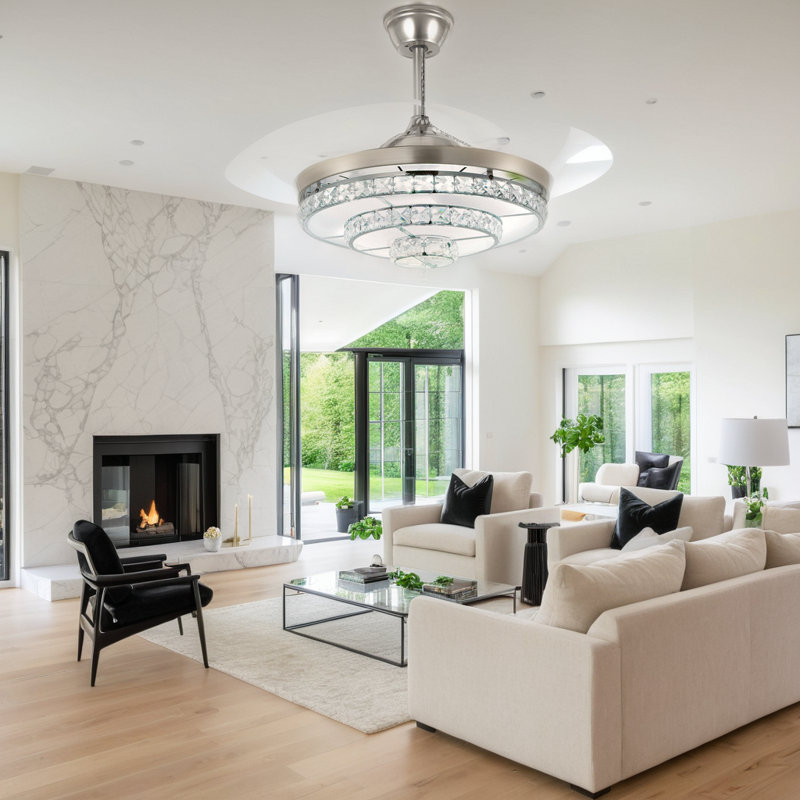 42" Silver Ceiling Fan With 5000cfm & Tri-color Dimmable Led, Adjustable Downrod For 13-20ft Ceilings