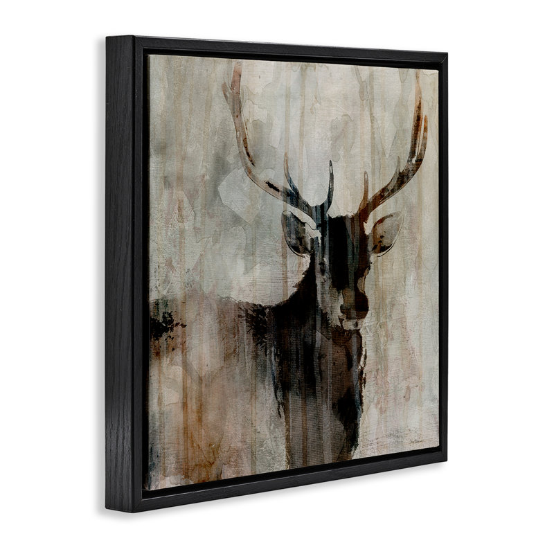 Rustic Elk Mirage, 18" H x 18" W, Jet Black Floater Frame