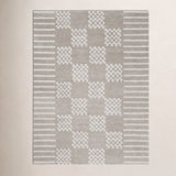 Rectangle Geometric Hand Tufted Wool Area Rug in Ivory/Gray
