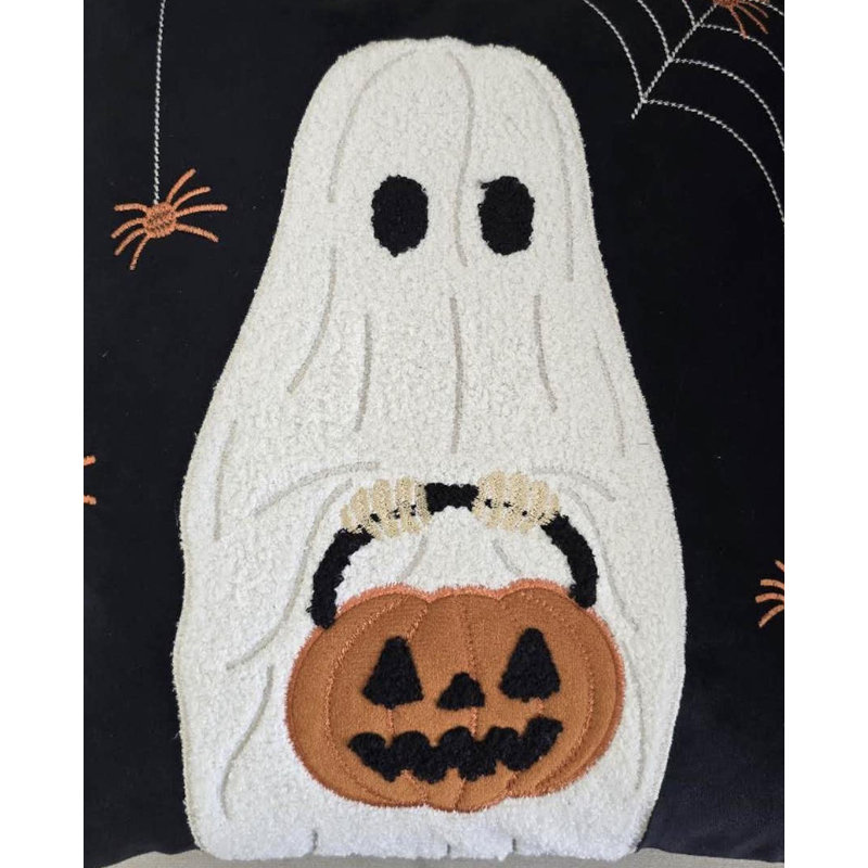 Halloween Ghost with Pumpkin Bucket Throw Pillow