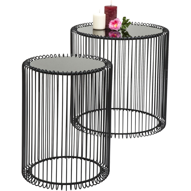 , 1 Wire 2 Piece Coffee Table Set, Black