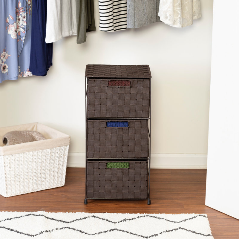 Espresso Woven Fabric and Steel 3-Drawer Storage Chest