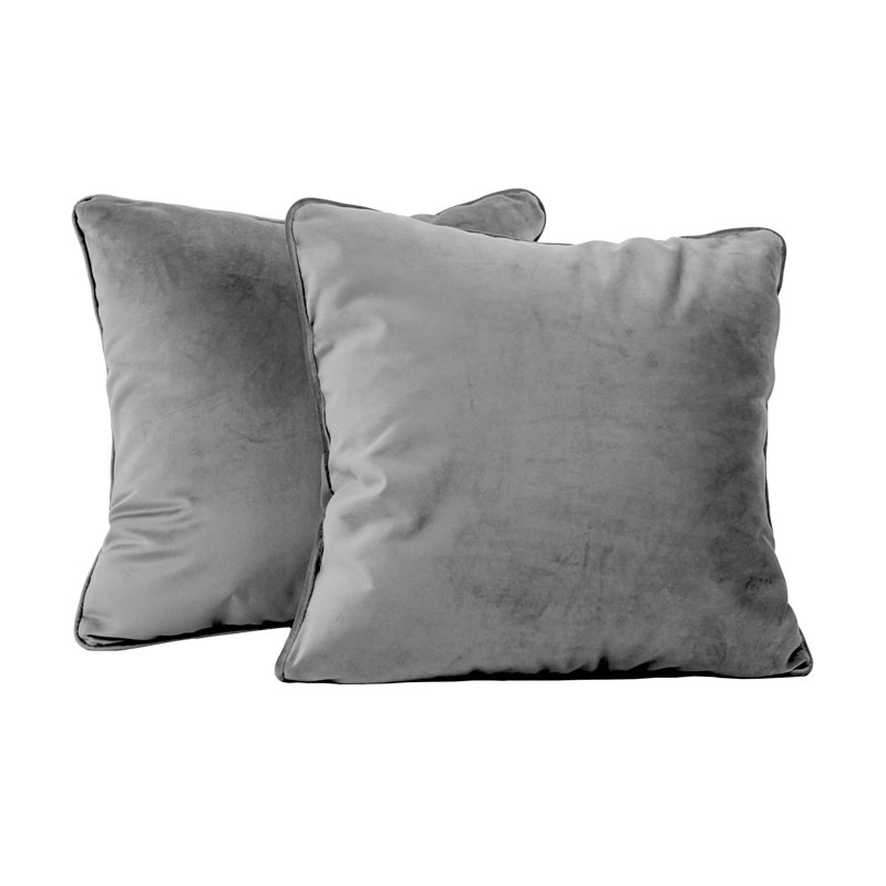Rectangle Lumbar Microfiber Pillow with Piping, 2-pack, Square 18", Smoke