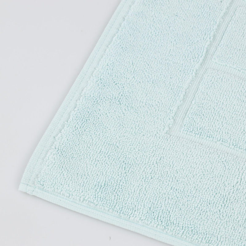 100% Cotton Thick & Absorbent Reversible Checkered Bath Mats - Set Of 2, Sea Foam
