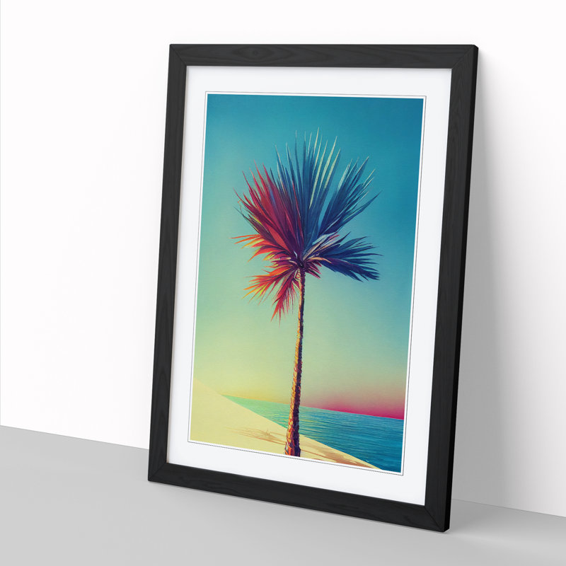 Watercolour Palm Tree Vol.4 - Single Picture Frame Print, Oak, 46cm H x 34cm W x 2cm D