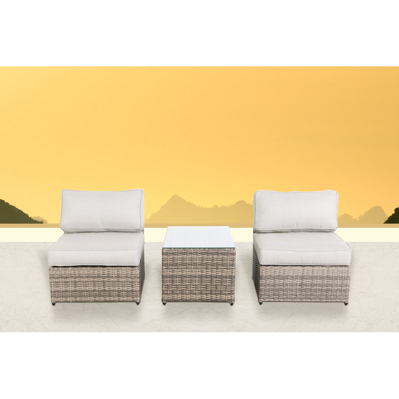 Elodie Wicker Fully Assembled 2 - Person Seating Group with Cushions