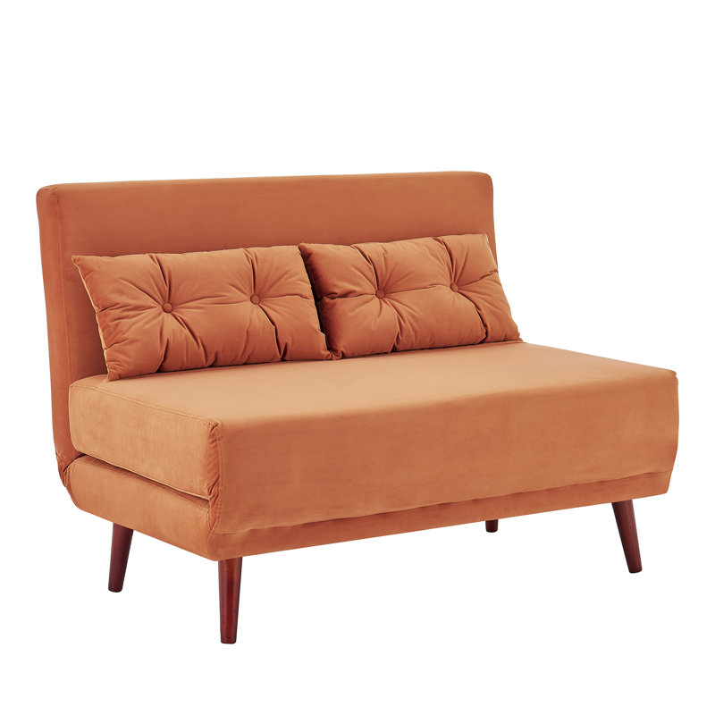 Visconti Full / Double 123cm Upholstered Futon And Mattress, Orange Velvet