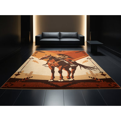 Tapis brun clair lavable à la machine Orrville Apache Rider
