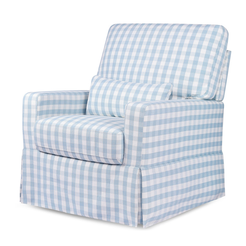Crawford Upholstered Swivel Glider, Blue Gingham Livesmart®