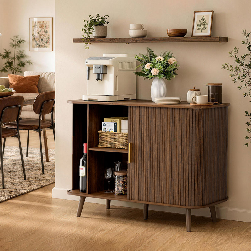 Buffet de 102 cm avec rangement et porte coulissante, noyer, L 40 po