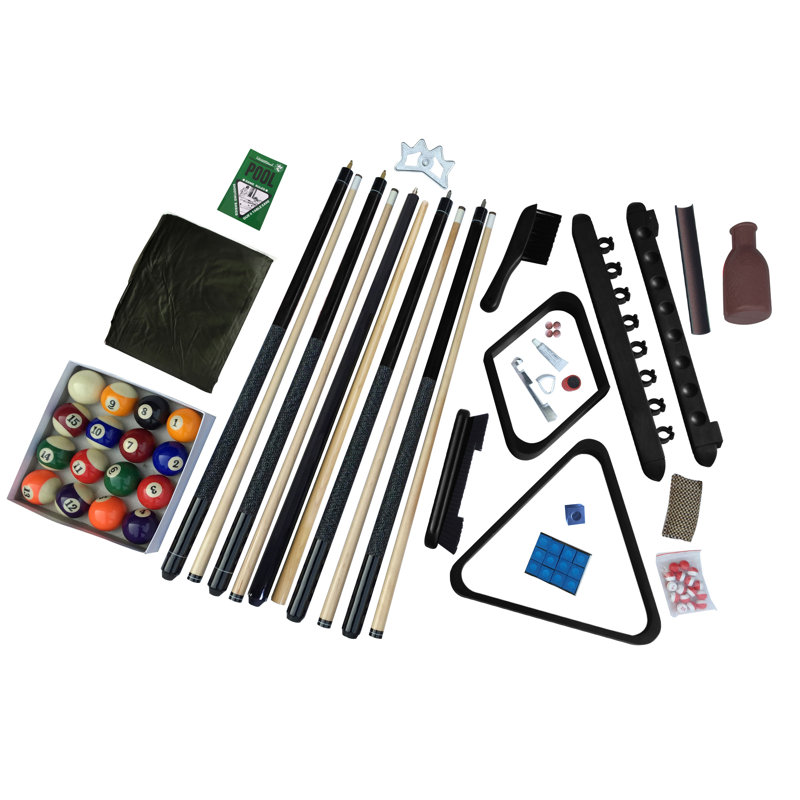 Ensemble d'accessoires de table de billard Hathaway - ensemble de 4 bâtons de billard, 16 boules de billard, support à queues de billard mural, 2 supports de billard, craie et autres accessoires de billard pour le jeu et l'entretien - noir