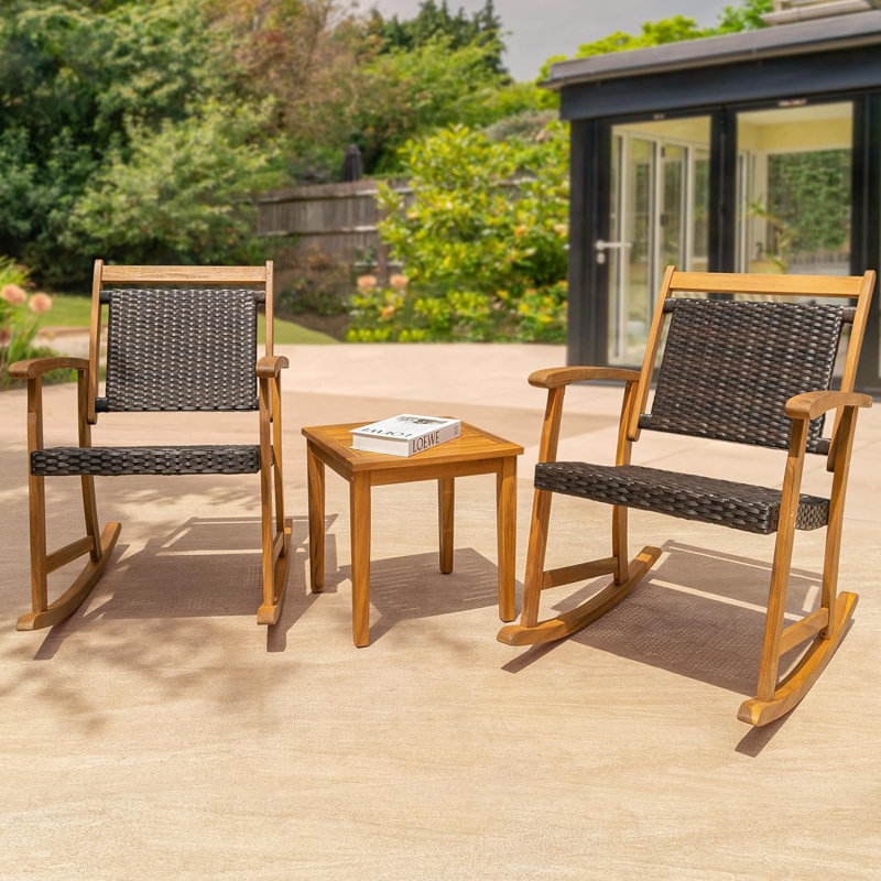 Solid Wood Wicker Outdoor Conversation Set