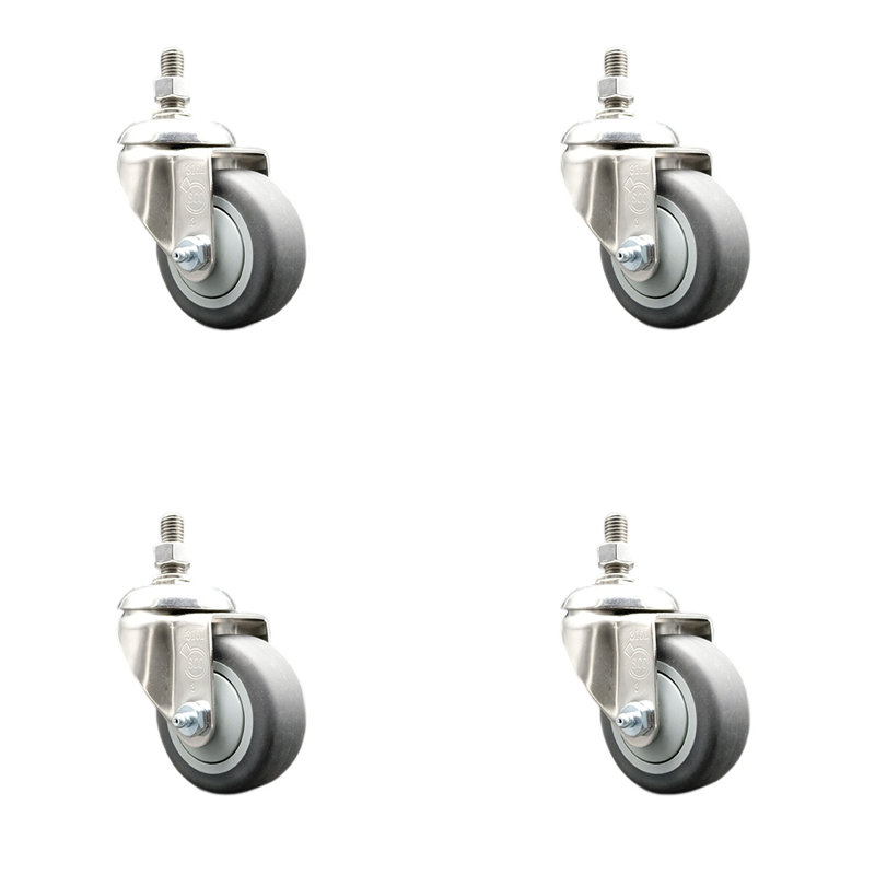 316SS Thermoplastic Rubber Swivel Threaded Stem Caster Set SCC
