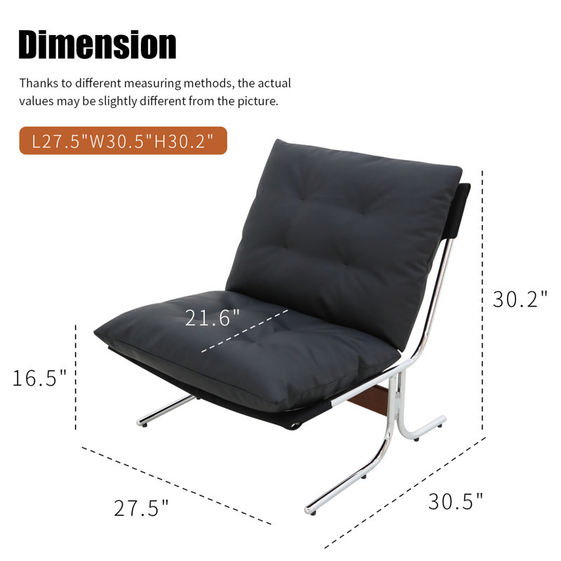 Fauteuil d'appoint à dossier haut en similicuir haut de gamme Mid-Century avec structure en métal, Similicuir noir