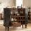 Armoire bar cannelée, station de café noir avec porte-bouteilles, porte-verres et tiroir