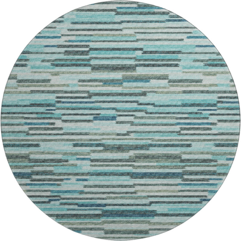 Premium Machine Washable Mayfield AMF114 Abstract Rug, 8' Round, Turquoise