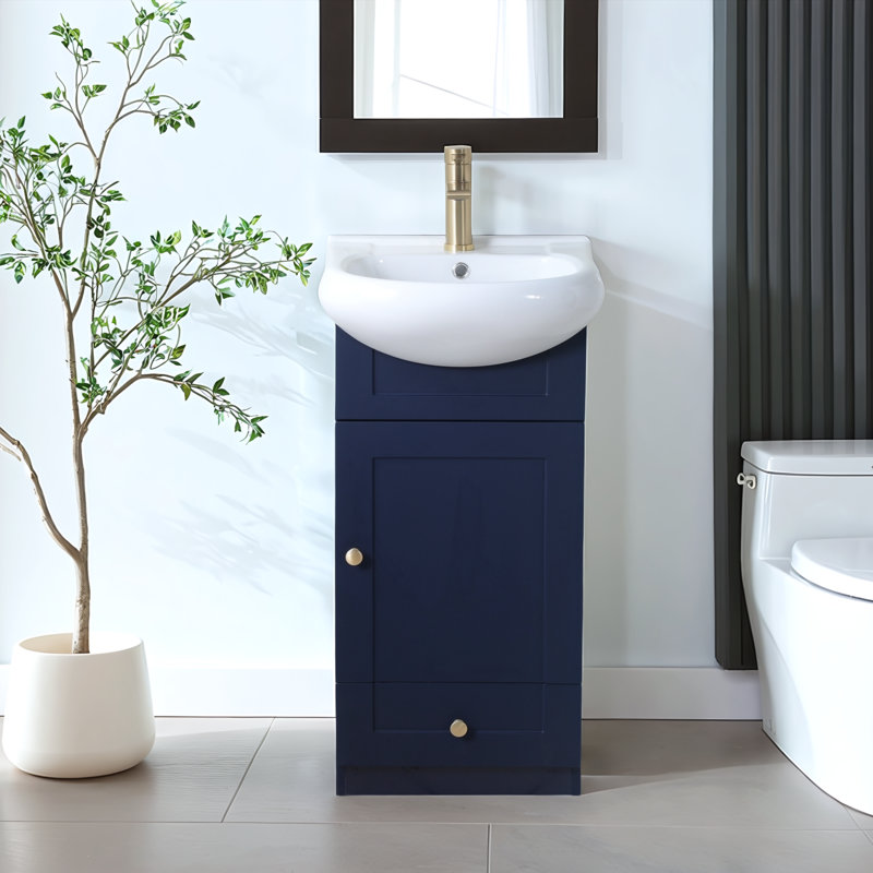 Ensemble de meuble-lavabo simple 18 po avec plateau en céramique Chrystan, Bleu marine