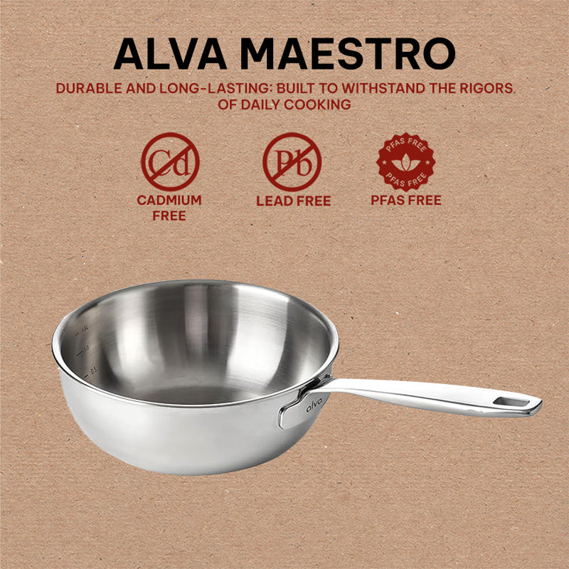Alva Maestro 1.6 Qt Stainless Steel Non-Stick Saucier with Pour Spout