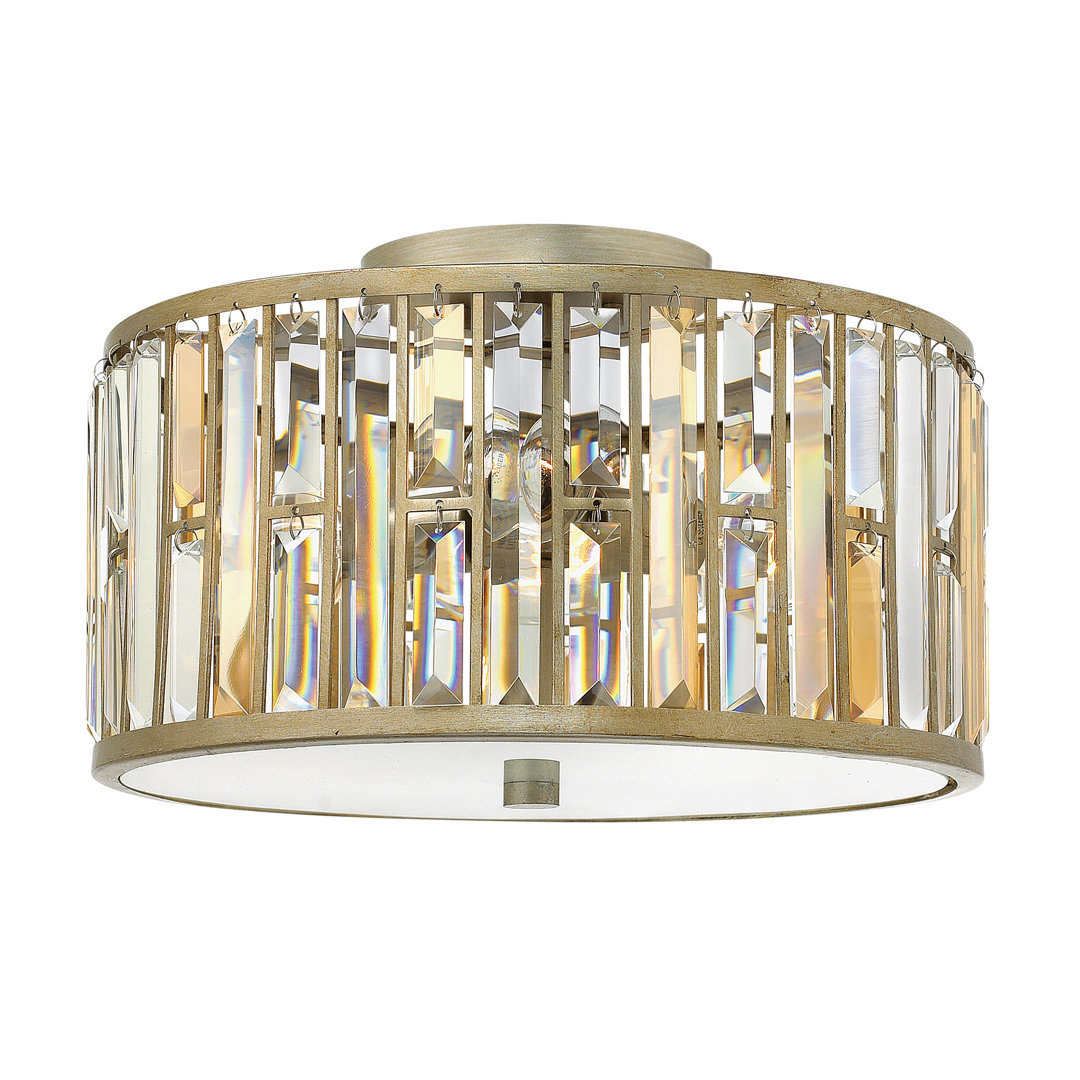 Gemma Mereworth Three-Light Flush Mount Ceiling Light with Rectangular Crystal Prisms Fredrick Ramond Fixture 