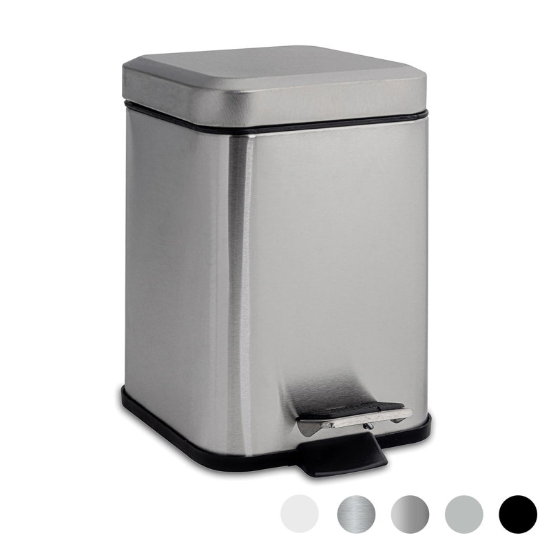 Harbour Housewares 3L Square Bathroom Pedal Bin, Brushed