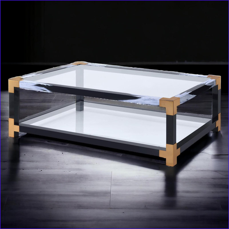 Table basse moderne en verre trempé transparent de 5 mm pour le salon, dégagement de 2 pouces et rangement ouvert