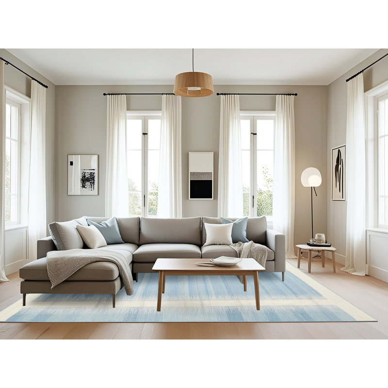 Beige abstrait/Tapis décoratif bleu, Rectangle 8 pi x 12 pi