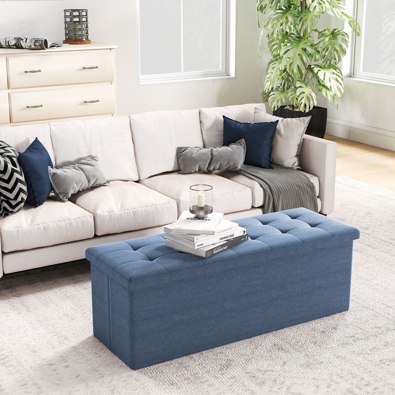 Banc de rangement avec repose-pieds 43 po avec cloison amovible et poche latérale pour chambre bleue