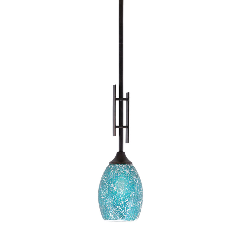 Mini-luminaire suspendu avec tige en verre Uptowne, Turquoise