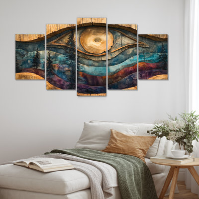 Totem Inuit in a Forest Landscape on the Wood - Native American Art Wall Art - Global Wall Art Decor Set 5 Piece