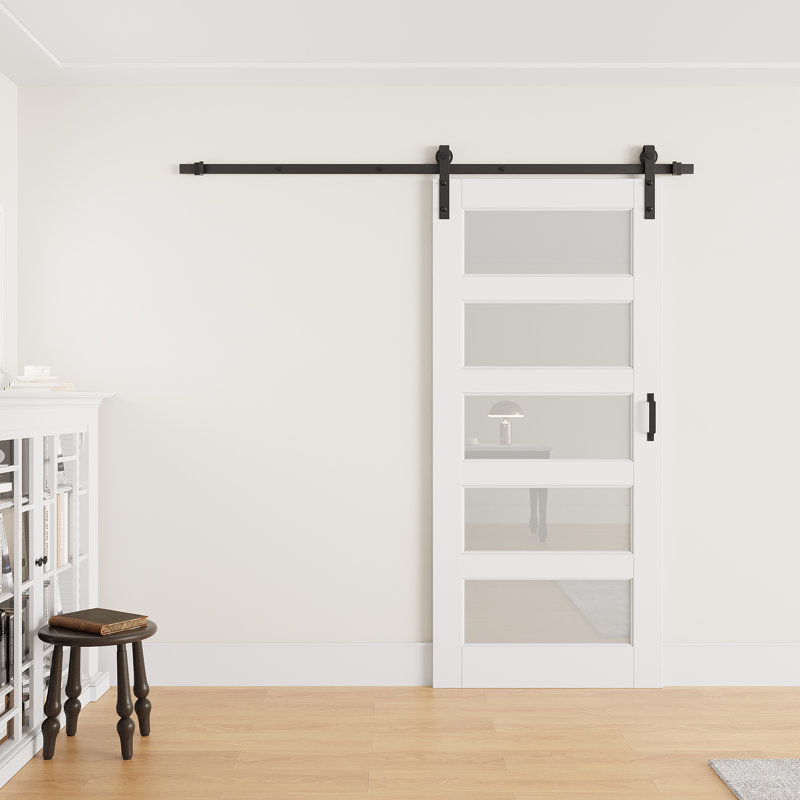 32" × 80" Wood Glass Sliding Barn Door with Finished Surface, Ready to Use All Installation Hardware Kit & Soft Close Included, Can Be Repainted, No Assembly Required