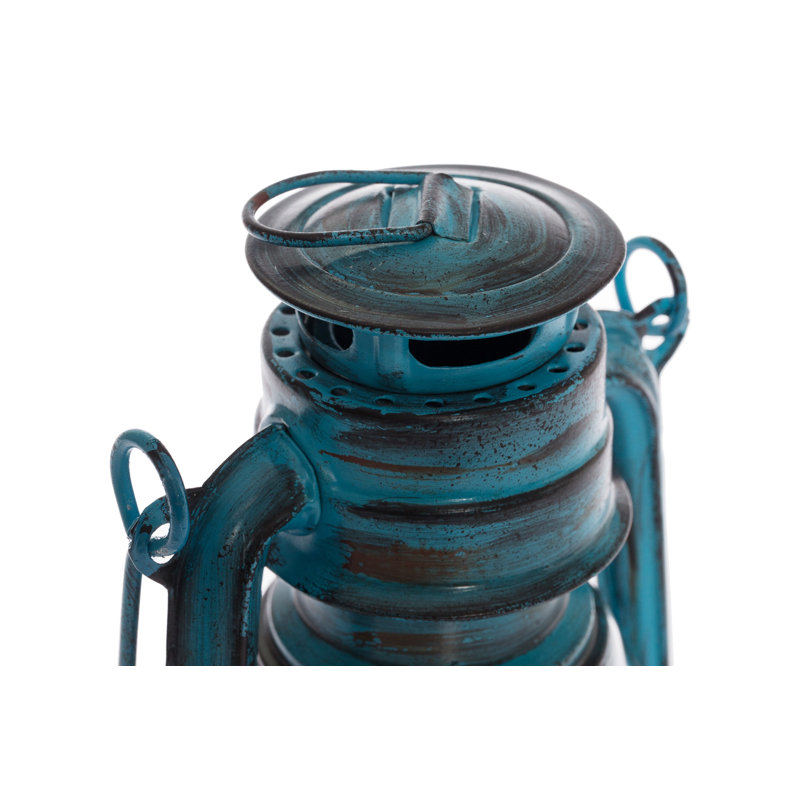 Flameless Candle with Iron Holder, Blue, 19cm H x 10cm W x 12cm D