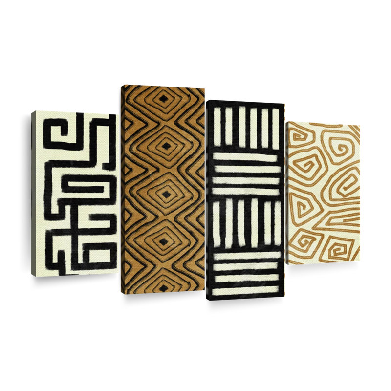 Abstrait, motifs abstraits sur toile, 4 pièces par AfroArtistry Studio, H 75 po x l 48 po x P 1,25 po