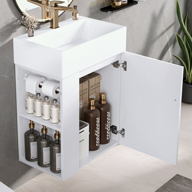 Bathroom Vanity with Sink, side storage and Adjustable Shelf, White