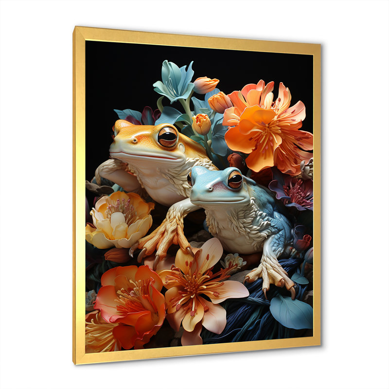 «Couple Toads At The Night II», reproduction sur toile, Cadre doré simple, H 32 po x l 24 po x P 1 po