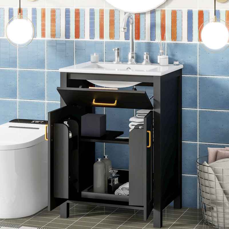 Meuble-lavabo 24 po avec comptoir en céramique, Noir