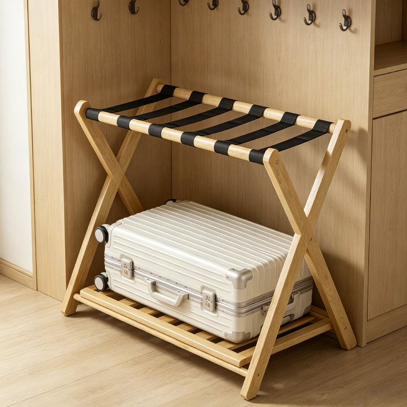 Valise de voyage pliable avec étagère, porte-valise pliable en bambou, porte-bagage, pour chambre d'amis, hôtel, chambre à coucher