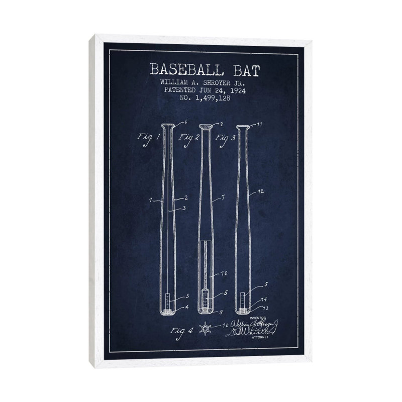 Baseball Bat by Aged Pixel - Print on Canvas, 152.5 cm H x 101.5 cm W, White Floater Framed