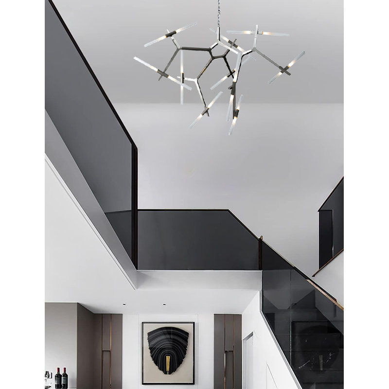 Keltner 20 - Light Dimmable Sputnik Modern Linear Chandelier, Satin Nickel