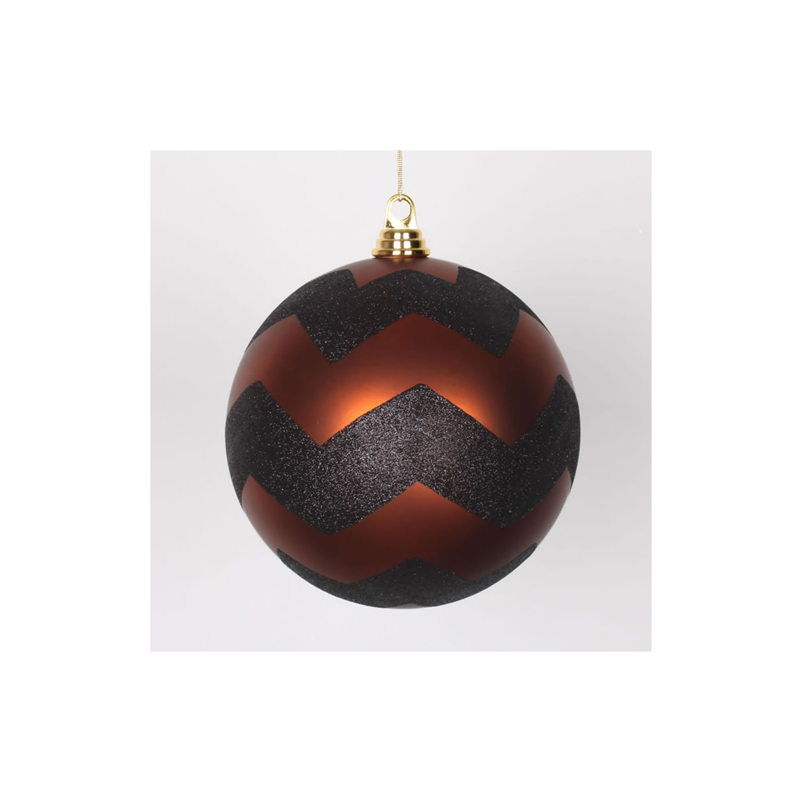 Chevron Shatterproof Christmas Ball Ornament, Copper Matte/Black, 4.75"H x 4.75" W x 4.75" D