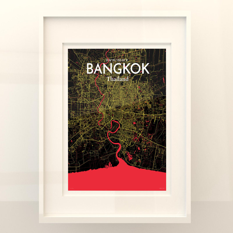 Bangkok City Map In Contrast - No Frame Print, 24cm H x 18cm W x 0.05cm D