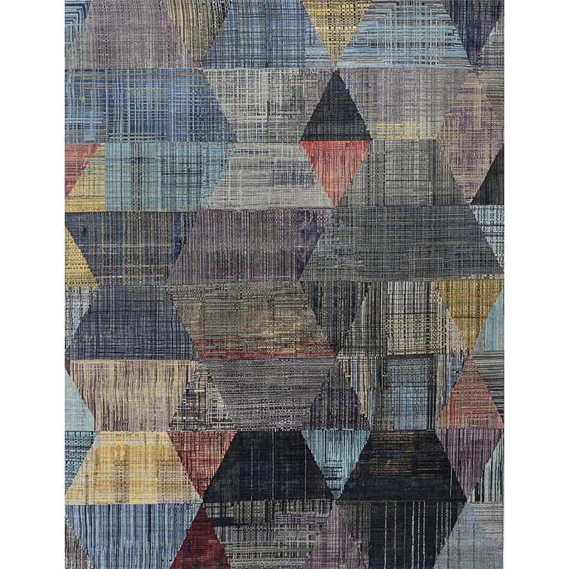 Contemporary One-of-a-Kind Rectangle 8'1" x 9'10" Rectangle Wool Area Rug in Black and Blue