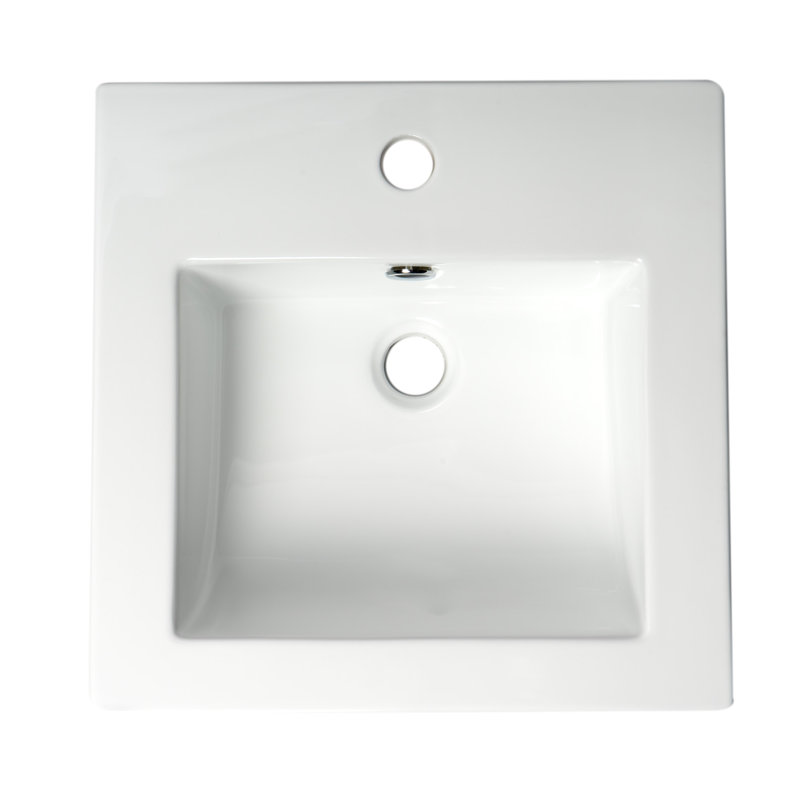 White Ceramic Square Drop-In Bathroom Sink with Overflow