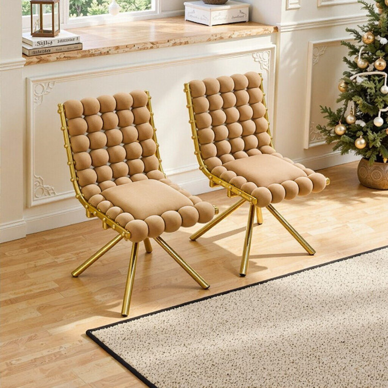 Ensemble de 2 chaises d'appoint pivotantes capitonnées avec pieds en métal doré pour le salon, Brun, doré